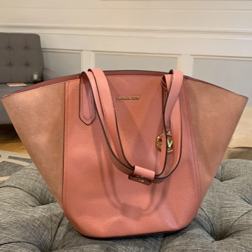 Michael Kors Bag Portia Pink Suede Leather Tote